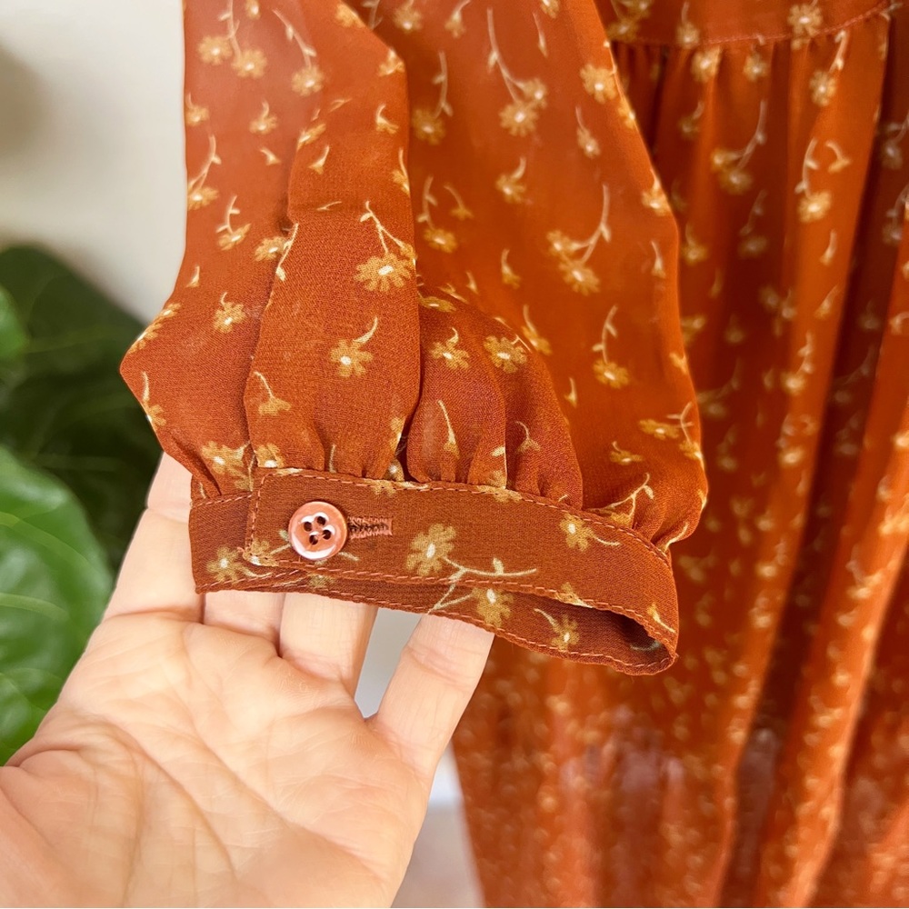 •MOUSSY• Long Sleeve Ruffle Maxi Dress in Sienna Floral Print Size Small - Picture 9 of 12